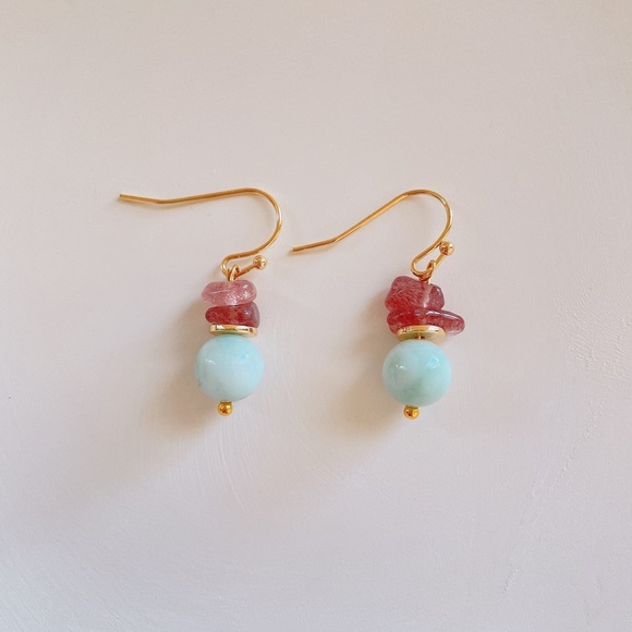 Handmade Natural Green Larimar Pearl Earrings - Picture 4 of 8